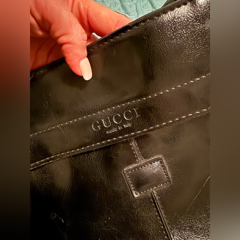 Gucci Shiny Black Leather Tote Rina Rich